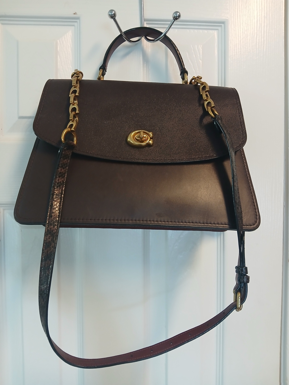 Coach Parker 32 In Coloblock With Snakeskin Detail